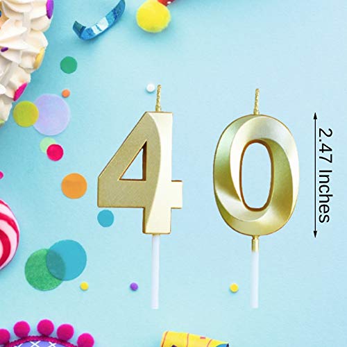 Procest 40Th Gold Birthday Candles, Number Candles For Birthday,