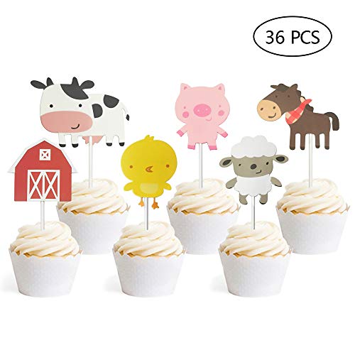 36 Pcs Farm Animal Theme Cupcake Topper Cake Picks Decoration Fo