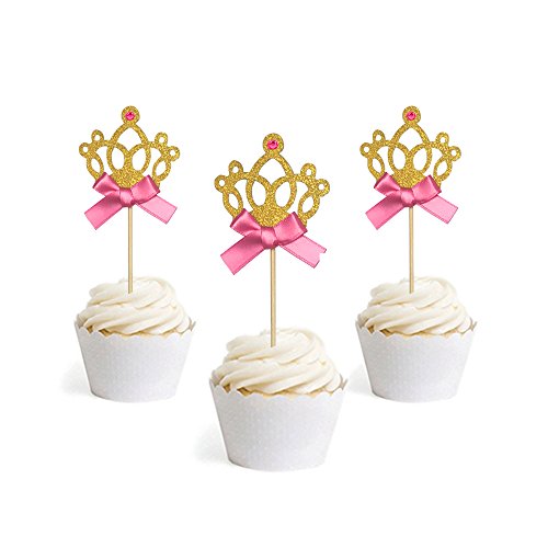 Gold Glitter Princess Crown Tiara Cake Cupcake Toppers Picks For