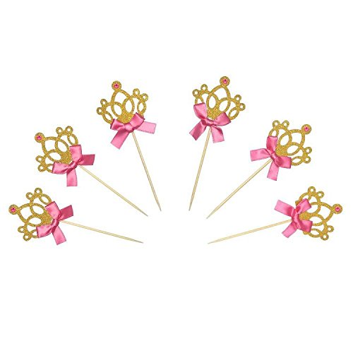 Gold Glitter Princess Crown Tiara Cake Cupcake Toppers Picks For