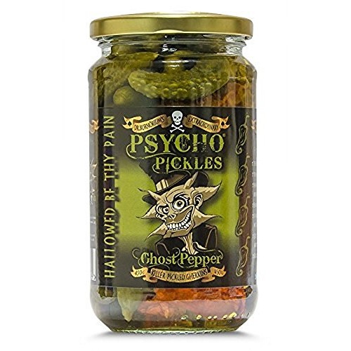 Psycho Pickles Pickled Gherkins Ghost Pepper 450G Jar