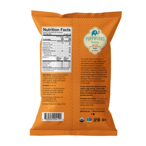 Puffworks Baby Organic Peanut Butter Puffs, Perfect for Early Pe...