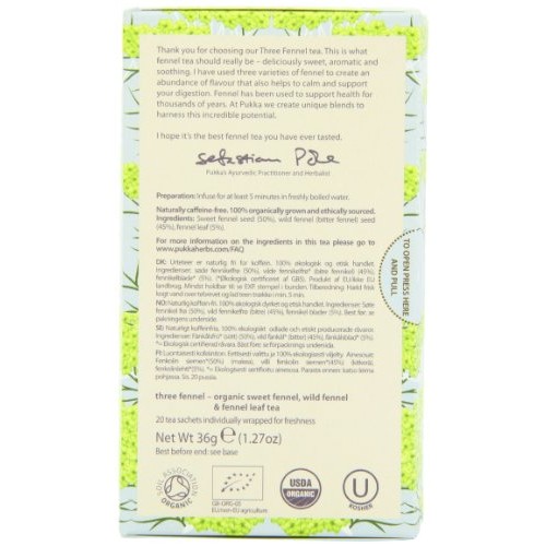 Organic Three Fennel Tea With Sweet Wild Fennel 20 Tea Bags