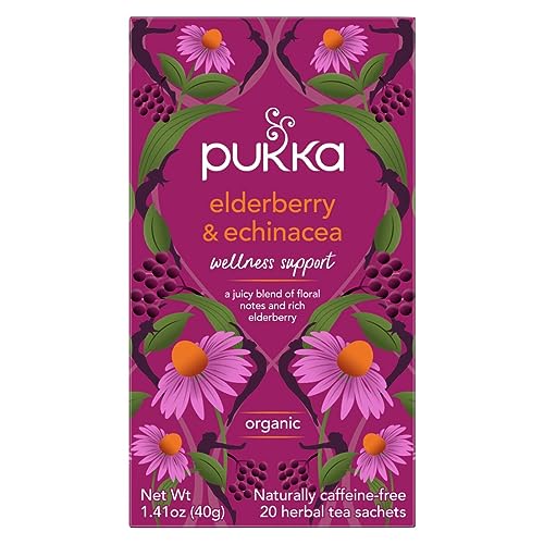 Pukka Organic Tea Bags, Elderberry & Echinacea Herbal Tea, Perfe...