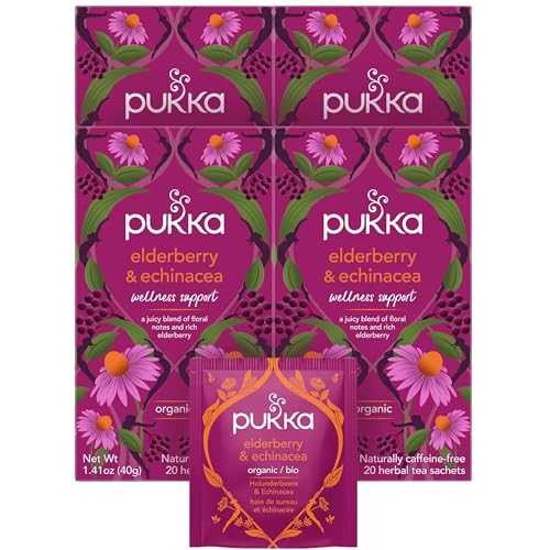 Pukka Organic Tea Bags, Elderberry & Echinacea Herbal Tea, Perfe...