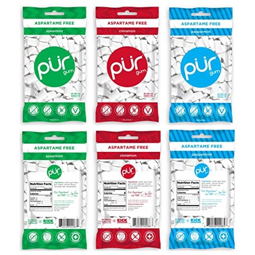 Pur Gum 3 Flavor Assortment Spearmint, Cinnamon, Peppermint, Pa