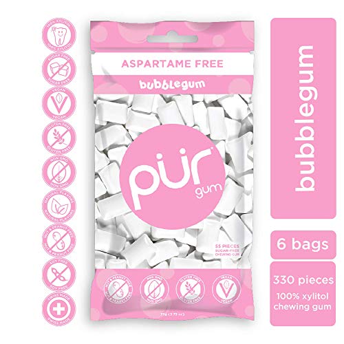Pur 100% Xylitol Chewing Gum, Bubblegum, Sugar-Free + Aspartame