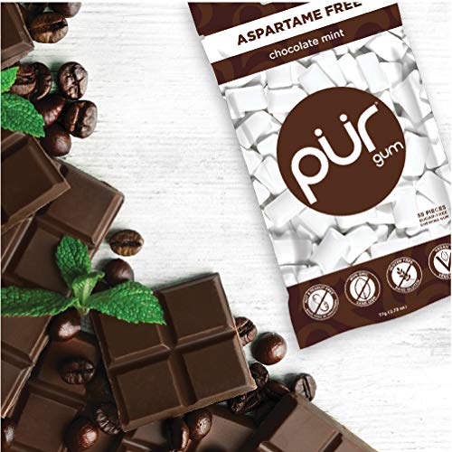 Pur 100% Xylitol Chewing Gum, Chocolate Mint - Sugar-Free + Aspa