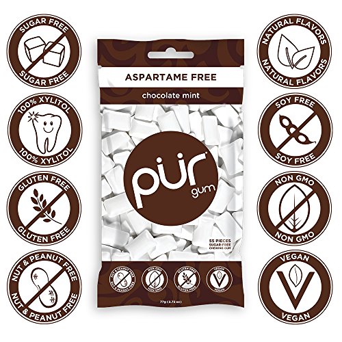 Pur 100% Xylitol Chewing Gum, Chocolate Mint - Sugar-Free + Aspa