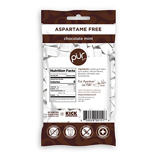 Pur 100% Xylitol Chewing Gum, Chocolate Mint - Sugar-Free + Aspa