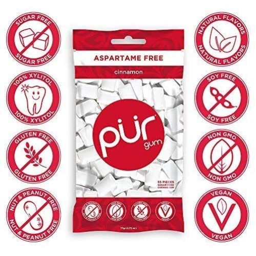 Pur 100% Xylitol Chewing Gum, Cinnamon , Sugar-Free + Aspartame