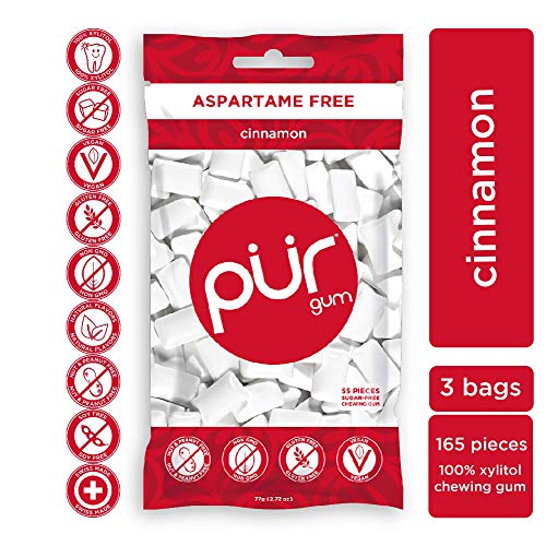 Pur 100% Xylitol Chewing Gum, Cinnamon, Sugar-Free + Aspartame F