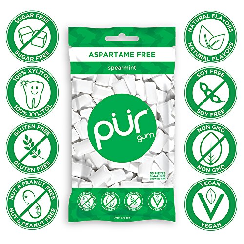 Pur 100% Xylitol Chewing Gum, Spearmint, Sugar-Free + Aspartame