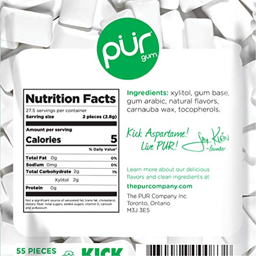 Pur 100% Xylitol Chewing Gum, Spearmint, Sugar-Free + Aspartame