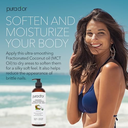 PURA D'OR 16 Oz ORGANIC Fractionated Coconut Oil - MCT Oil - 100...