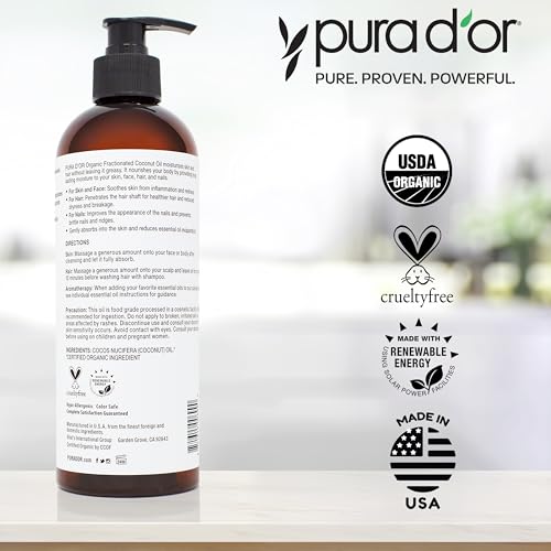 PURA D'OR 16 Oz ORGANIC Fractionated Coconut Oil - MCT Oil - 100...