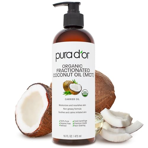 PURA D'OR 16 Oz ORGANIC Fractionated Coconut Oil - MCT Oil - 100...