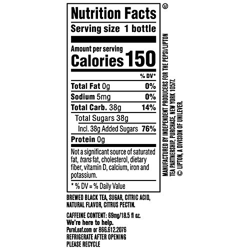 Pure Leaf, Iced Tea, Lemon, Sweetened, Real Brewed Black Tea, 18