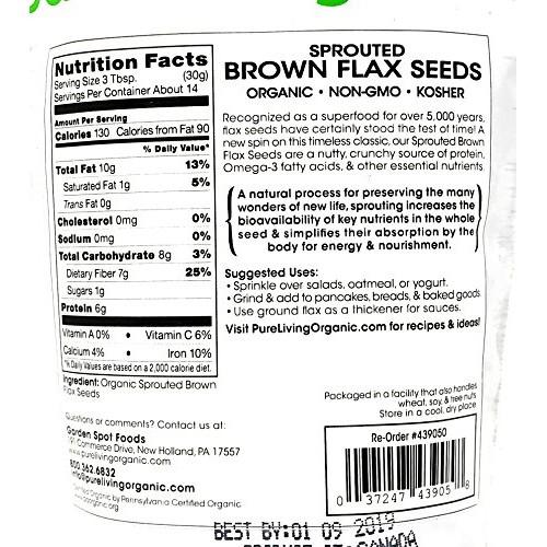 Pure Living Sprouted Brown Flax Seeds, 2 Packs -15 Ounce Each