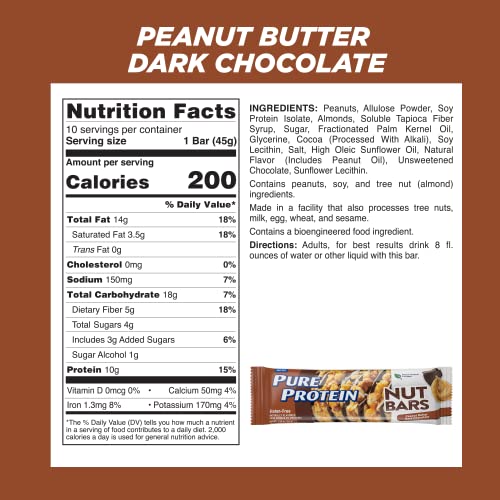 Pure Protein Nut Bars, Peanut Butter Dark Chocolate, 10g Protein...