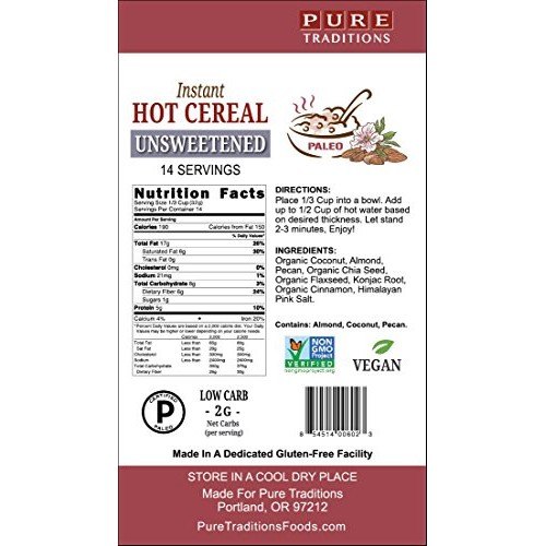 Instant Hot Cereal, Certified Paleo, Low Carb, Keto Friendly, Gl