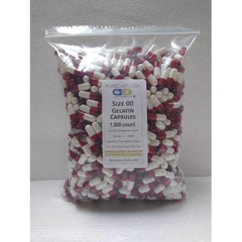 Purecapsusa - 1,000 Size 00 Fillable Scarlet Red/White Empty Gel