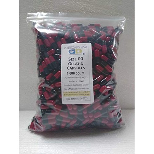 Purecapsusa - Size 00 Black/Red Empty Gelatin Capsules