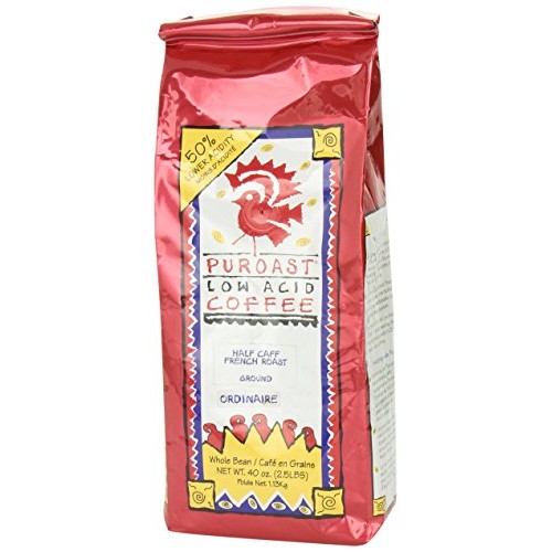 Puroast Low Acid Ground Coffee, Half Caff French Roast, High Ant