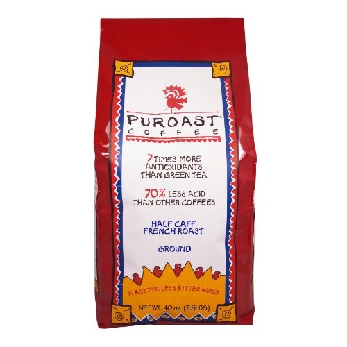 Puroast Low Acid Ground Coffee, Half Caff French Roast, High Ant