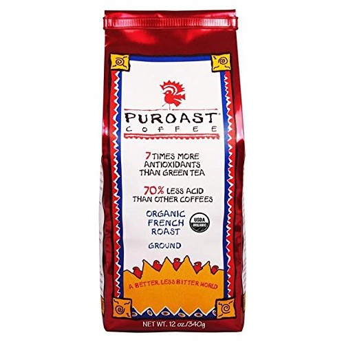 Puroast Low Acid Coffee Organic French Roast Ground Coffee, 12 O