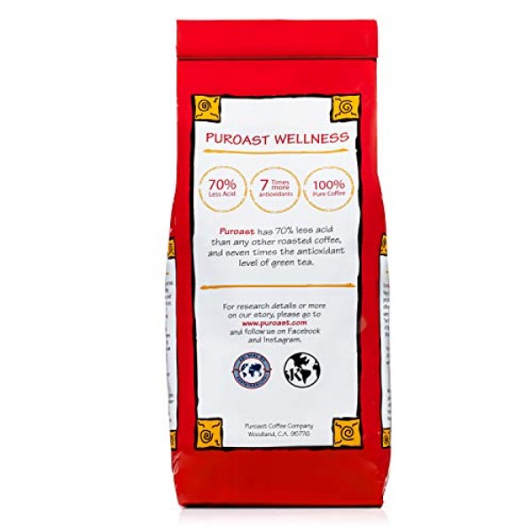 Puroast Low Acid Ground Coffee, French Roast, High Antioxidant,