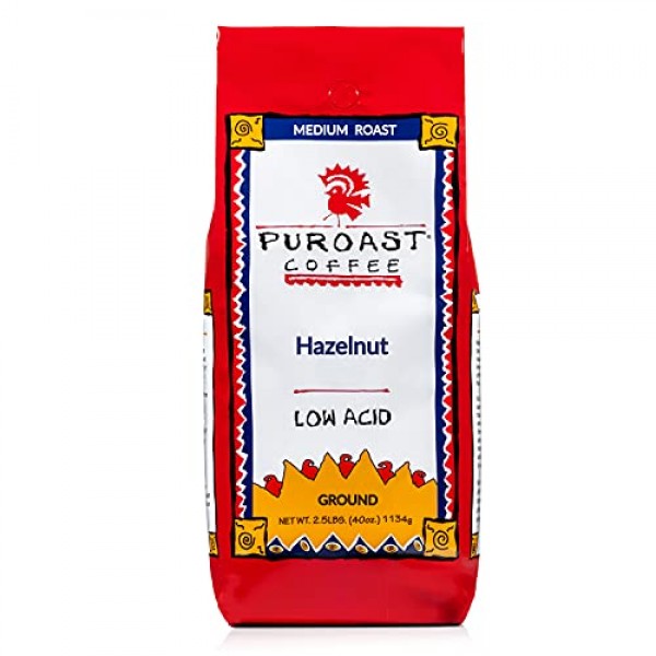 Puroast Low Acid Ground Coffee, Hazelnut Flavor, High Antioxidan