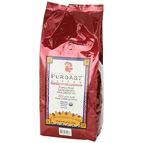 Puroast Low Acid Ground Coffee, Organic French Roast, High Antio