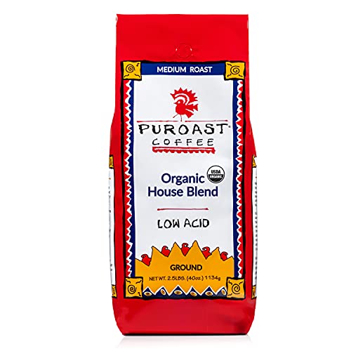 Puroast Low Acid Ground Coffee, Organic House Blend, High Antiox