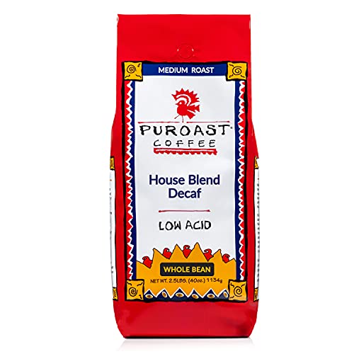 Puroast Low Acid Whole Bean Coffee, Decaf House Blend, High Anti