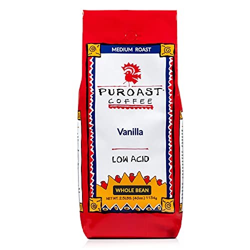 Puroast Low Acid Whole Bean Coffee, Vanilla Flavor, High Antioxi