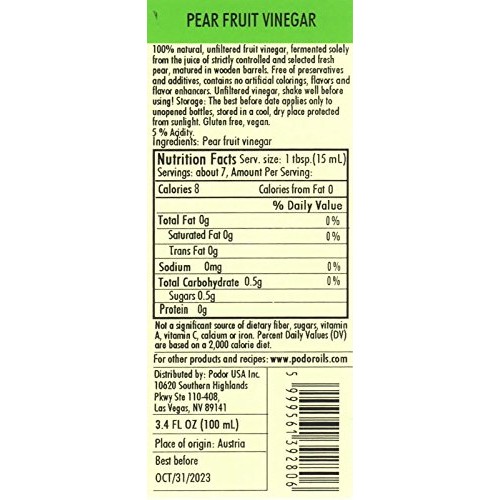 Pödör Premium Pear Vinegar - 3.4 Fl. Oz. - 100% Natural, Aged In