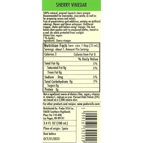 Pödör Premium Sherry Vinegar - 3.4 Fl. Oz. - 100% Natural, Aged