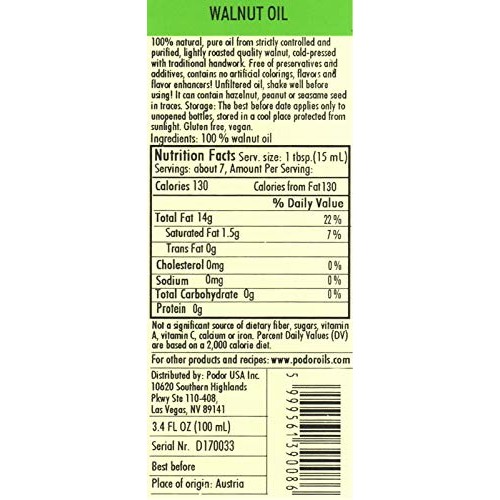 Pödör Premium Walnut Oil - 3.4 Fl. Oz. - Cold-Pressed, 100% Natu