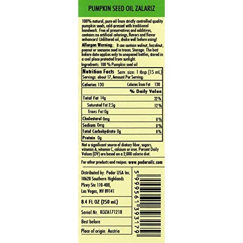 Pödör Premium Zalariz Pumpkin Seed Oil - 8.4 Fl. Oz. - Cold-Pres