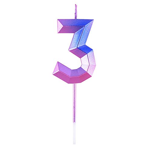 Contrast Color Purple - Pink Number 3 Cake Candle For Birthday T