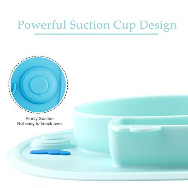 Dishwasher and Microwave Safe Silicone Placemat 24 * 19 * 3cm BPA-Free FDA Approved Strong Suction Plates for Toddlers Qshare Toddler Plate Portable Baby Plate for Toddlers and Kids