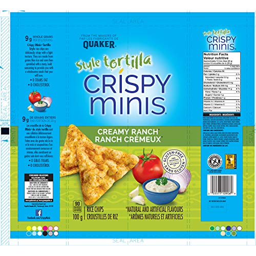 Quaker Crispy Minis Tortilla Style Creamy Ranch Rice Chips 100-G