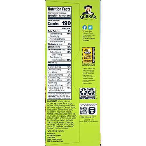 Quaker, Instant Oatmeal, Dinosaur Eggs Brown Sugar, 8 Ct, 14.1 Oz