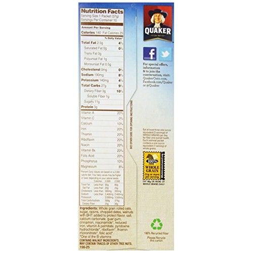 Quaker Instant Oatmeal Raisin, Date &Amp; Walnut, 1.3 Ounce Packs -