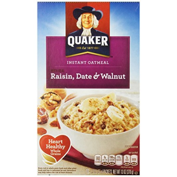 Quaker Instant Oatmeal Raisin, Date &Amp; Walnut, 1.3 Ounce Packs -