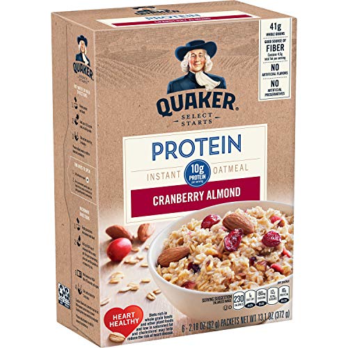 Quaker Protein Instant Oatmeal, Cranberry Almond, 10G Protein, I