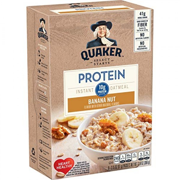 Quaker Instant Oatmeal Protein Banana Nut Flavor 6 Count, 12.9oz...