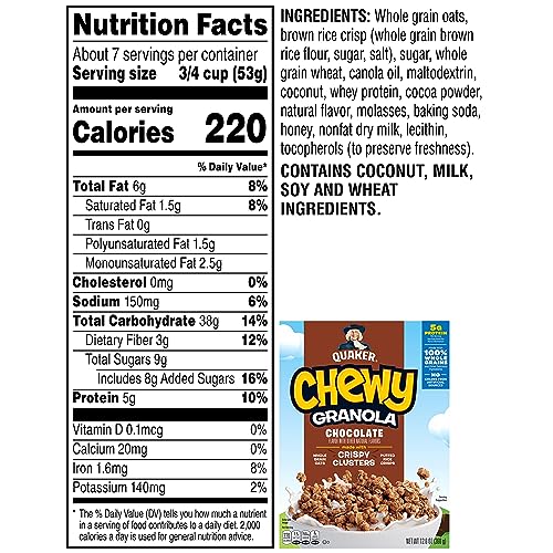 Quaker Chewy Granola Breakfast Cereal, Chocolate, 13.6oz Box, 2...
