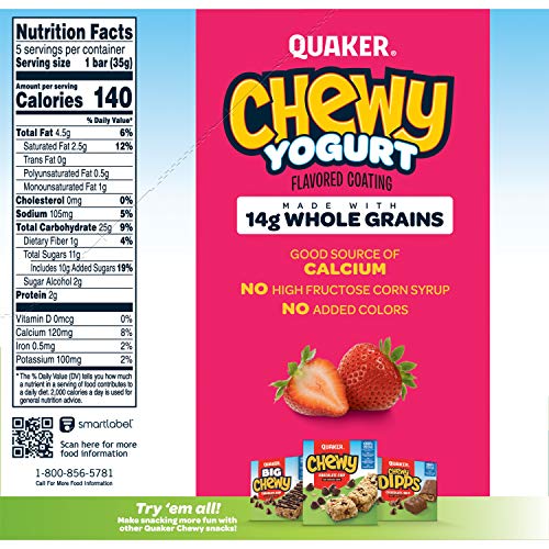 Quaker Chewy Yogurt Granola Bar, Strawberry 5 Count Pack of 1